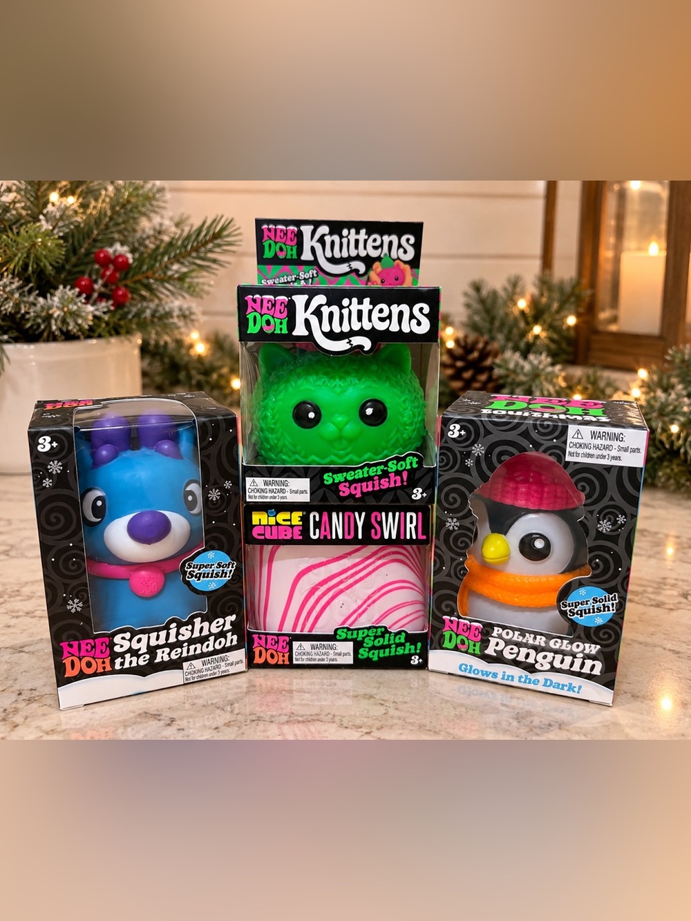 The Ultimate NeeDoh Christmas Bundle! Reindoh, Knittens, Penguin & Candy swirl.